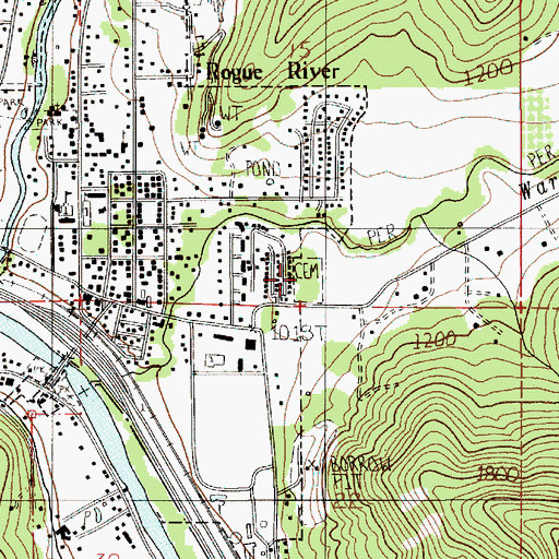 Topographic Map of Woodville Cemetery, OR
