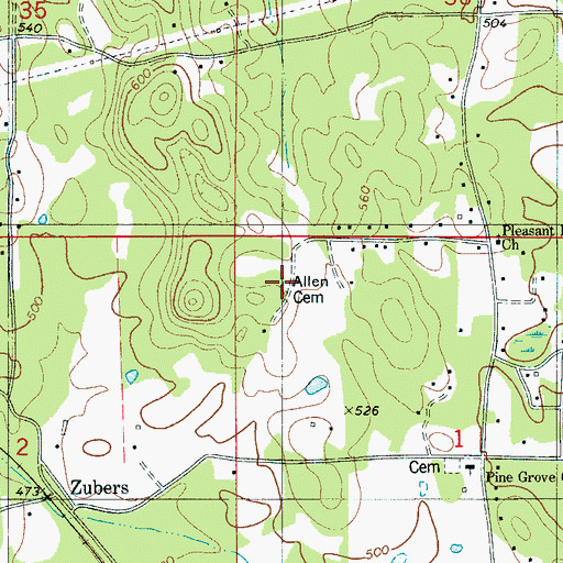 Topographic Map of Allen Cemetery, AL