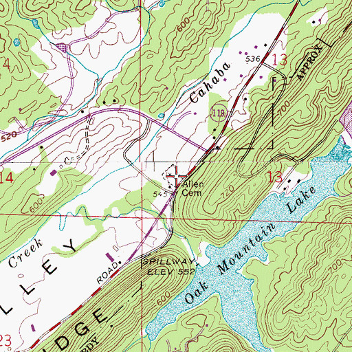 Topographic Map of Allen Cemetery, AL