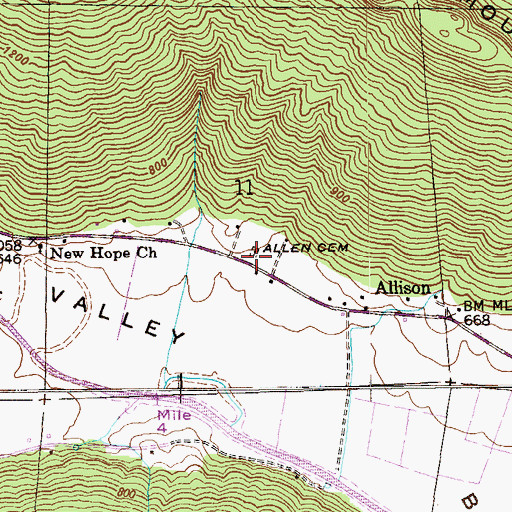 Topographic Map of Allen Cemetery, AL