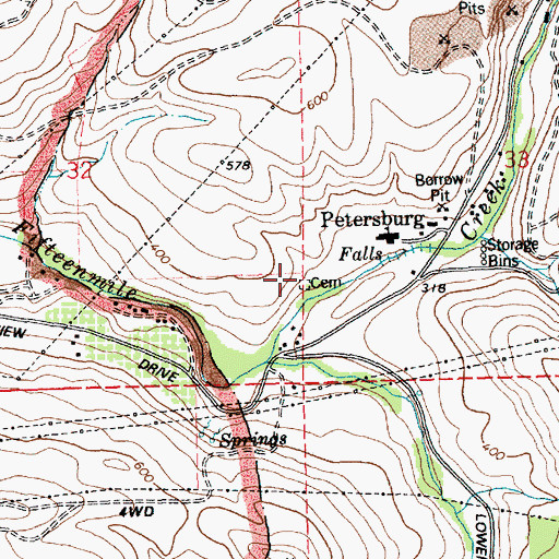 Topographic Map of Petersburg Cemetery, OR