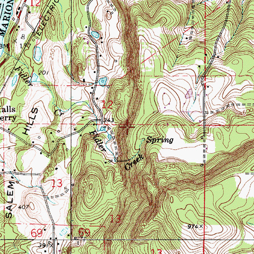 Topographic Map of Fidler Springs, OR