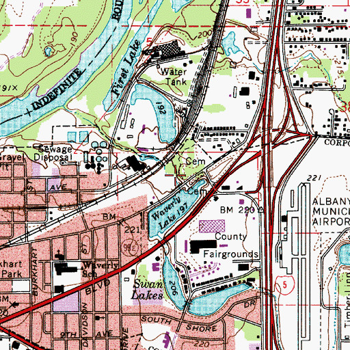 Topographic Map of Waverly Memorial Cemetery, OR