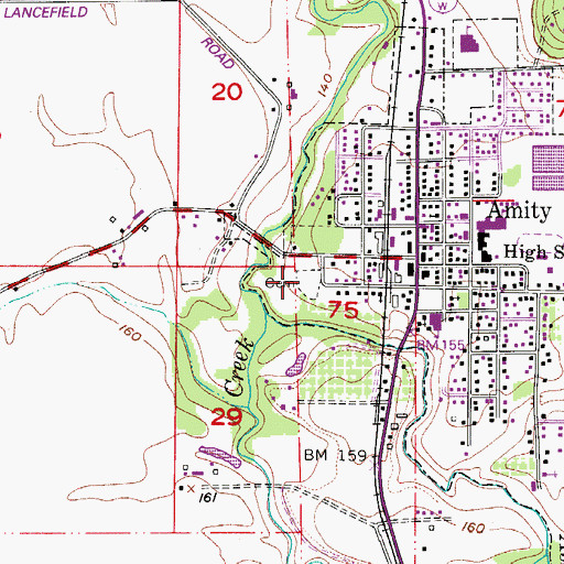 Topographic Map of Amity Cemetery, OR