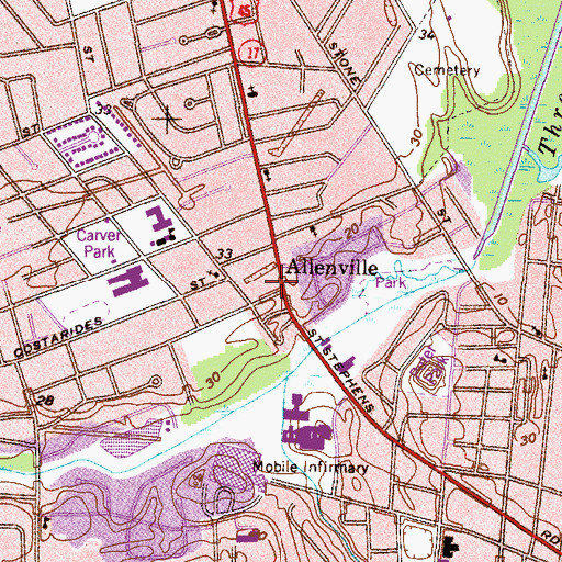 Topographic Map of Allenville, AL