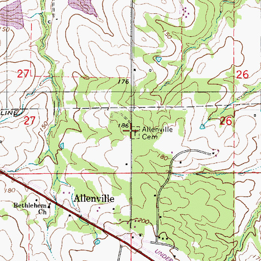 Topographic Map of Allenville Cemetery, AL