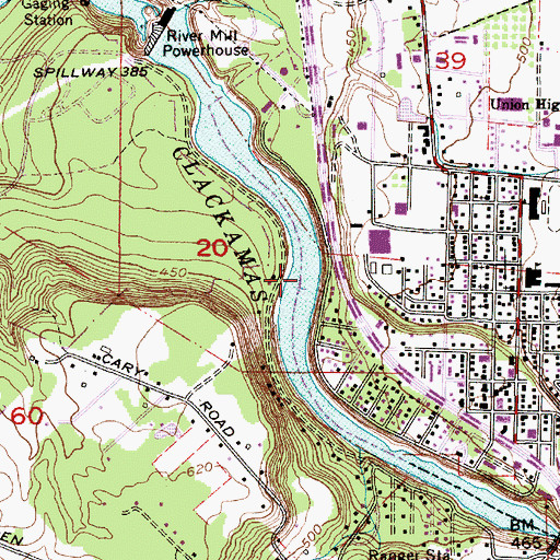 Topographic Map of Estacada Lake, OR