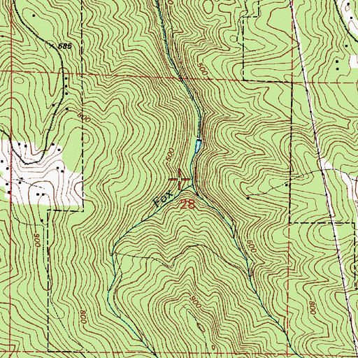 Topographic Map of East Branch Fox Creek, OR