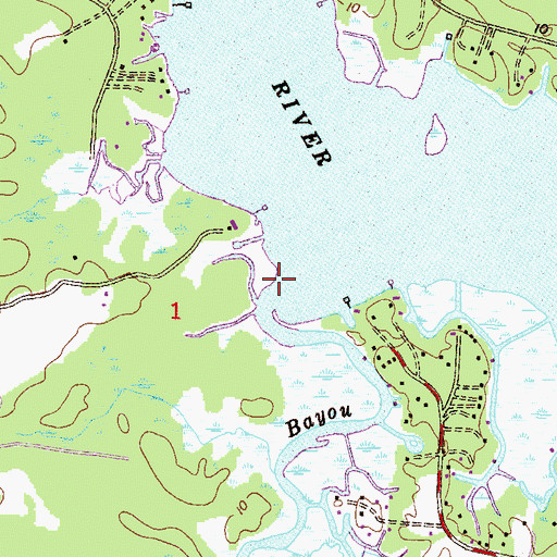 Topographic Map of Alligator Bayou, AL