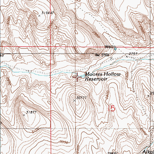Topographic Map of Moores Hollow Reservoir, OR