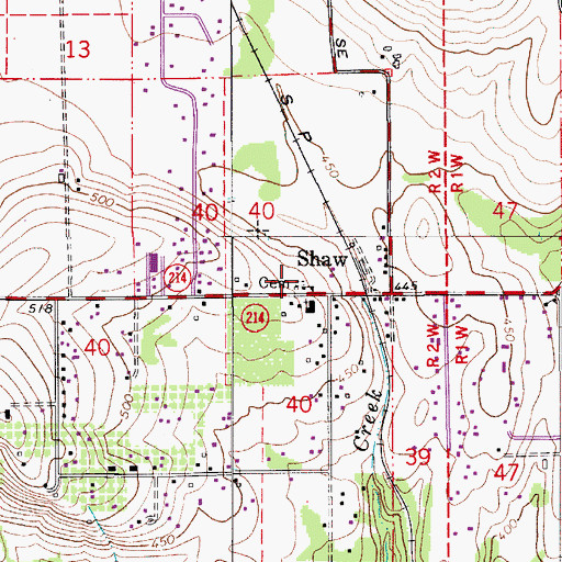 Topographic Map of Shaw Catholic Cemetery, OR