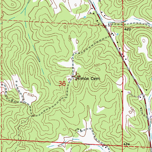 Topographic Map of Almon Cemetery, AL