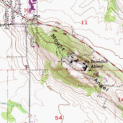 Topographic Map of Mount Angel Abbey Cemetery, OR