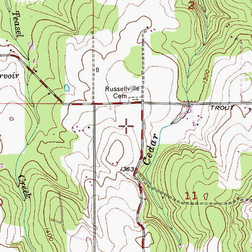 Topographic Map of Russellville, OR
