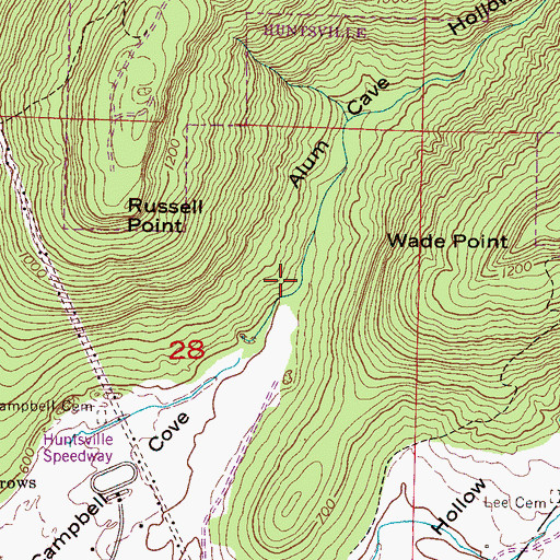 Topographic Map of Alum Cave Hollow, AL