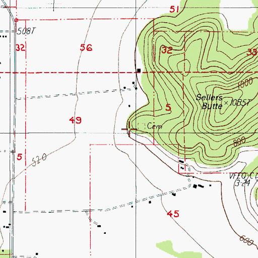Topographic Map of Sellers Cemetery, OR