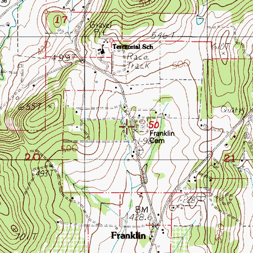 Topographic Map of Franklin Grange Cemetery, OR