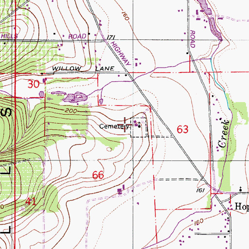 Topographic Map of Hopewell Cemetery, OR
