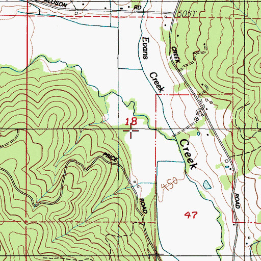 Topographic Map of Evans Creek, OR
