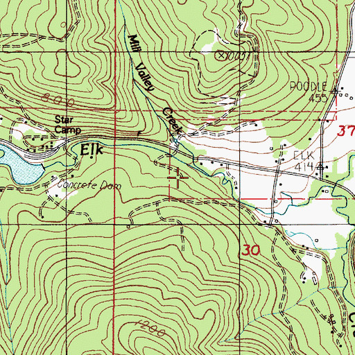 Topographic Map of Mill Valley Creek, OR