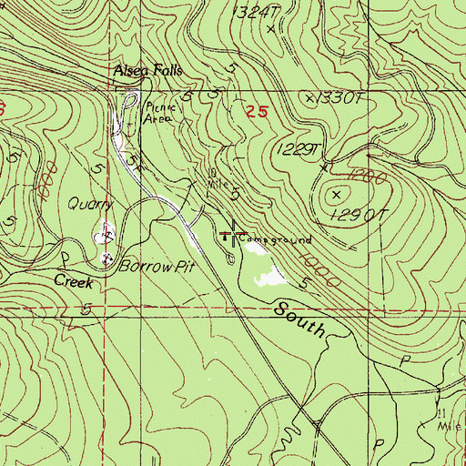 Topographic Map of Alsea Falls Recreation Site, OR