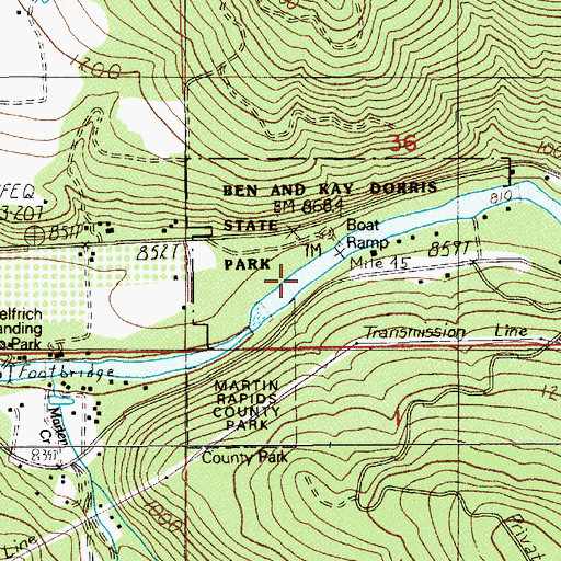 Topographic Map of Marten Rapids, OR