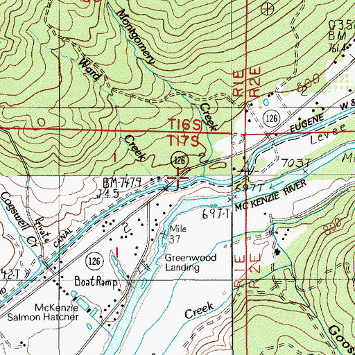 Topographic Map of Montgomery Creek, OR