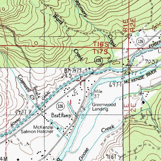 Topographic Map of Ward Creek, OR