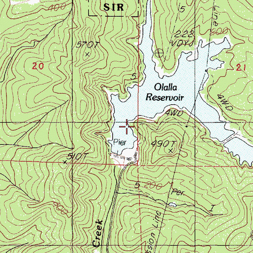 Topographic Map of Olalla Reservoir City Park, OR
