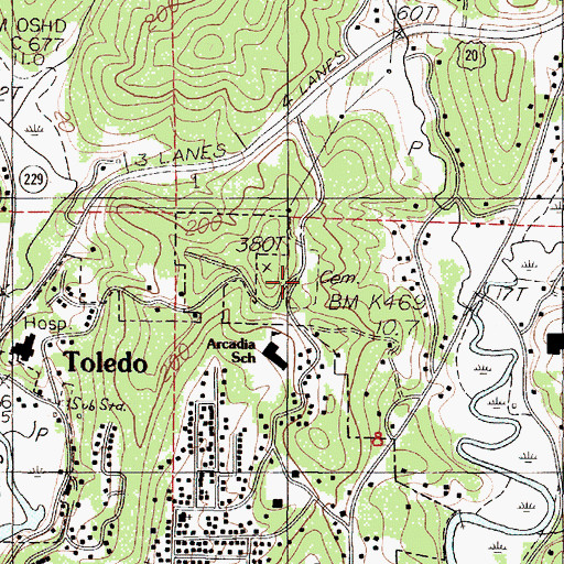 Topographic Map of Toledo Cemetery, OR
