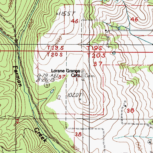 Topographic Map of Lorane Grange Cemetery, OR