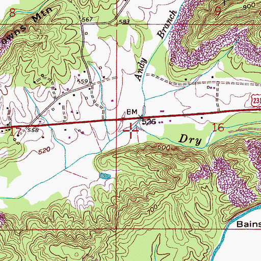 Topographic Map of Andy Branch, AL