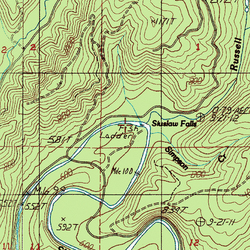 Topographic Map of Russell Creek, OR