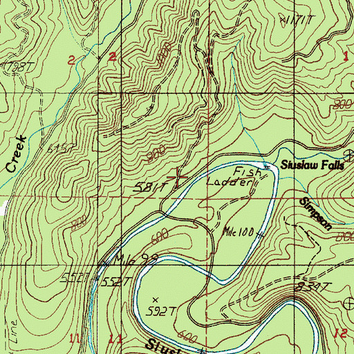 Topographic Map of Siuslaw Falls County Park, OR