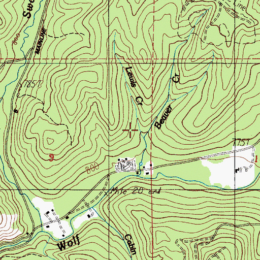 Topographic Map of Lewis Creek, OR