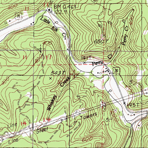 Topographic Map of Whiskey Creek, OR