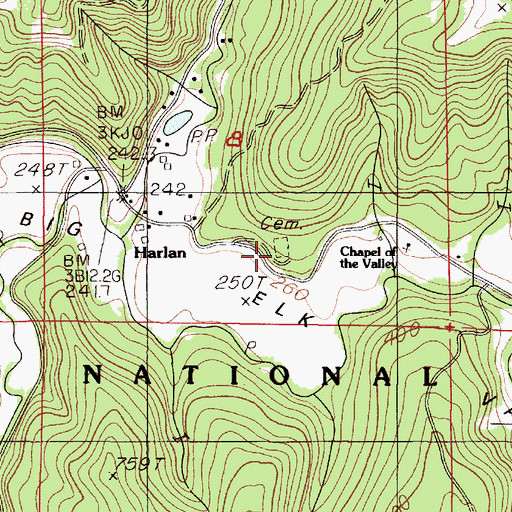 Topographic Map of Harlan Cemetery, OR