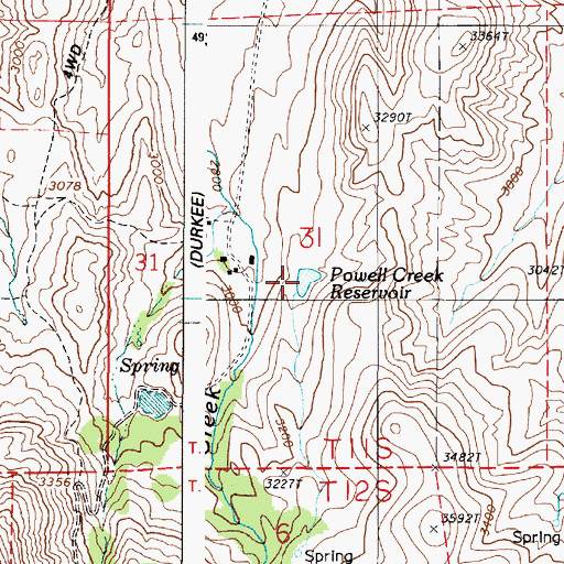 Topographic Map of Powell Creek Reservoir, OR