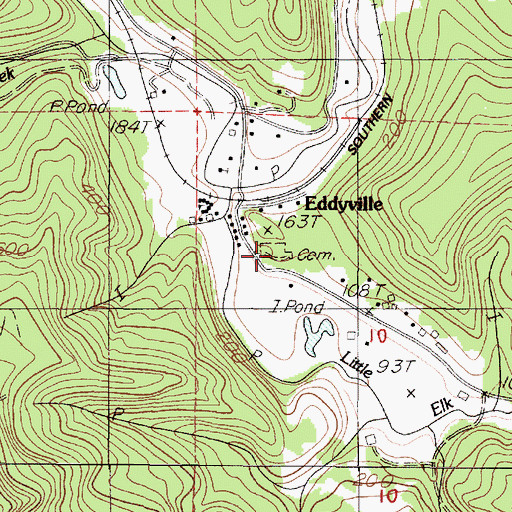Topographic Map of Eddyville Cemetery, OR
