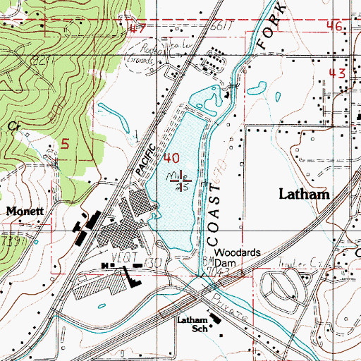 Topographic Map of W A Woodward Lumber Company Log Dam, OR