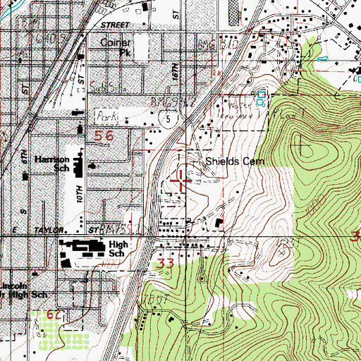 Topographic Map of Shields Cemetery, OR