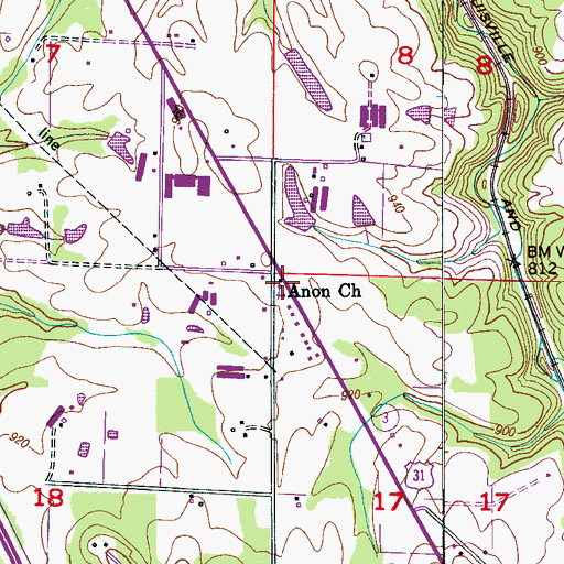 Topographic Map of Anon Missionary Baptist Church, AL