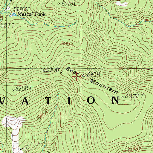 Topographic Map of Bear Mountain, AZ