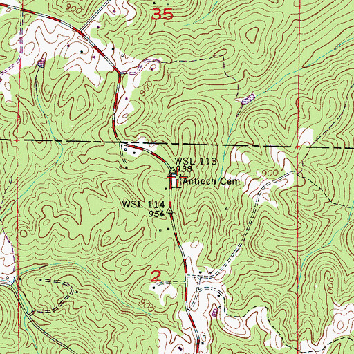Topographic Map of Antioch Cemetery, AL
