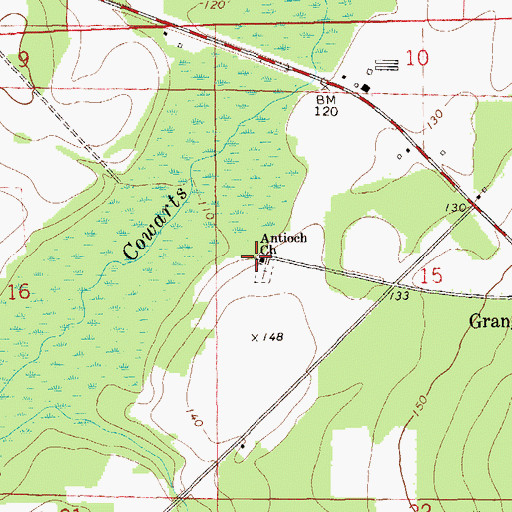 Topographic Map of Antioch Assembly of God Church, AL