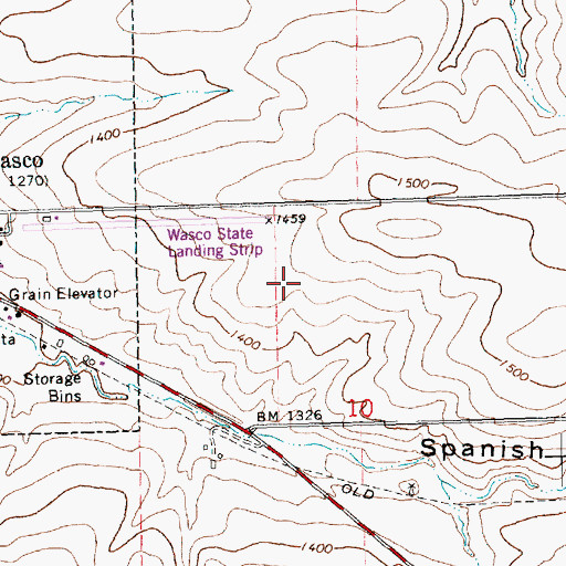 Topographic Map of Wasco State Airport, OR