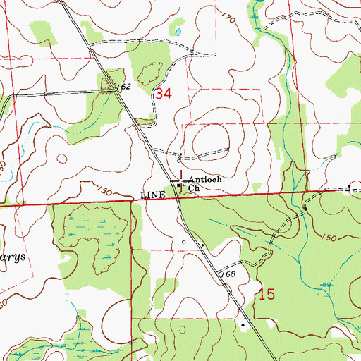 Topographic Map of Antioch Church, AL