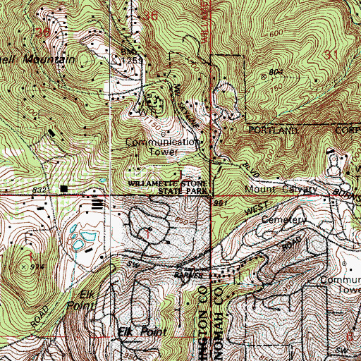 Topographic Map of KATU-TV, OR