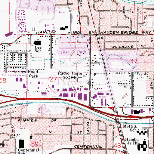 Topographic Map of KORE-AM, OR