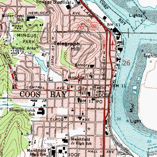 Topographic Map of KHSN-AM, OR